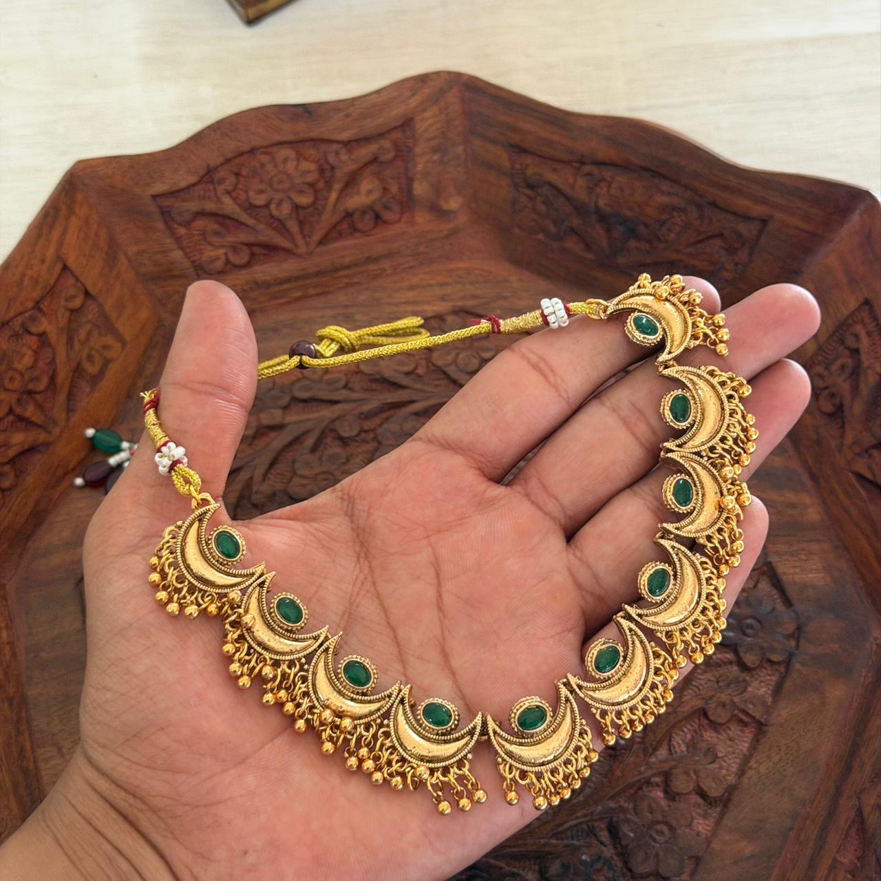Crescent Green Stone Choker AN136 Anvika Jewels