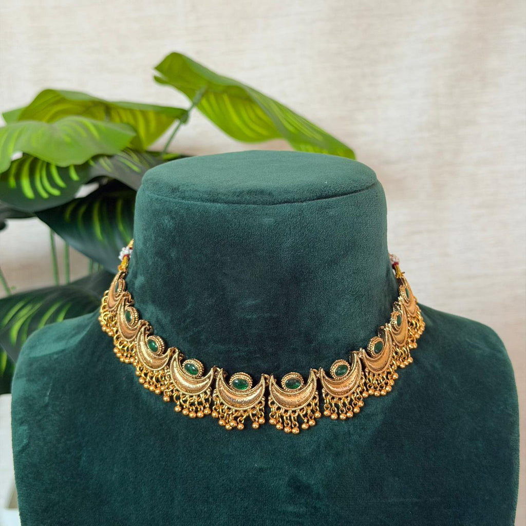 Crescent Green Stone Choker AN136 Anvika Jewels