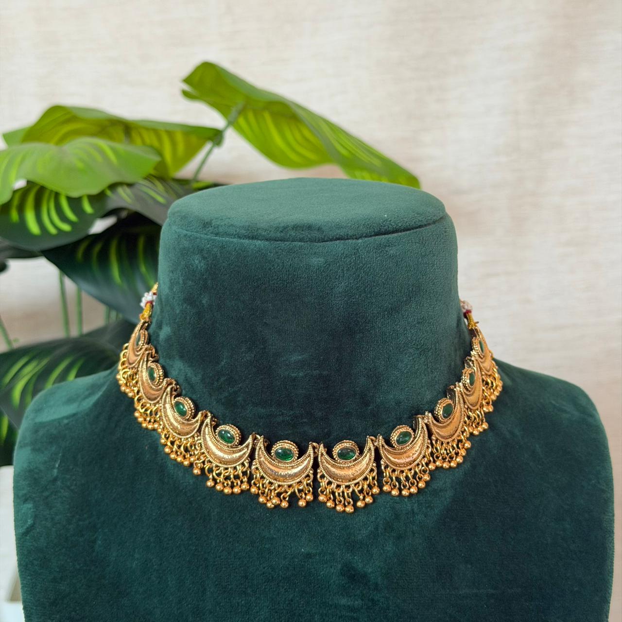 Crescent Green Stone Choker AN136 Anvika Jewels