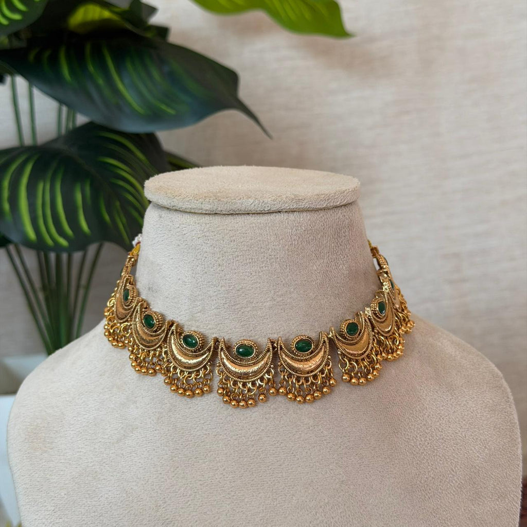 Crescent Green Stone Choker AN136 Anvika Jewels