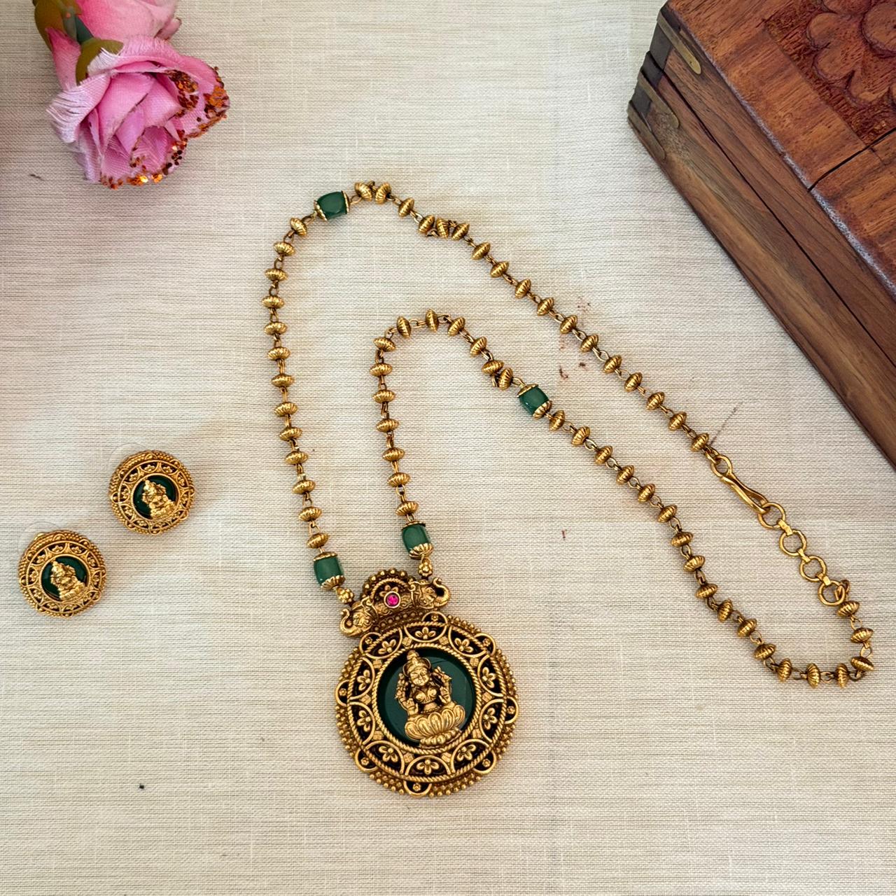 Lakshmi Green Pendant AN141 Anvika Jewels