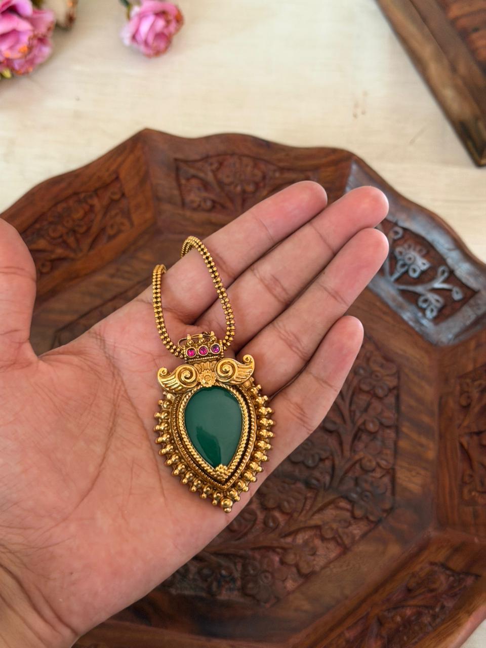 Green Stone Pendant AN142 Anvika Jewels