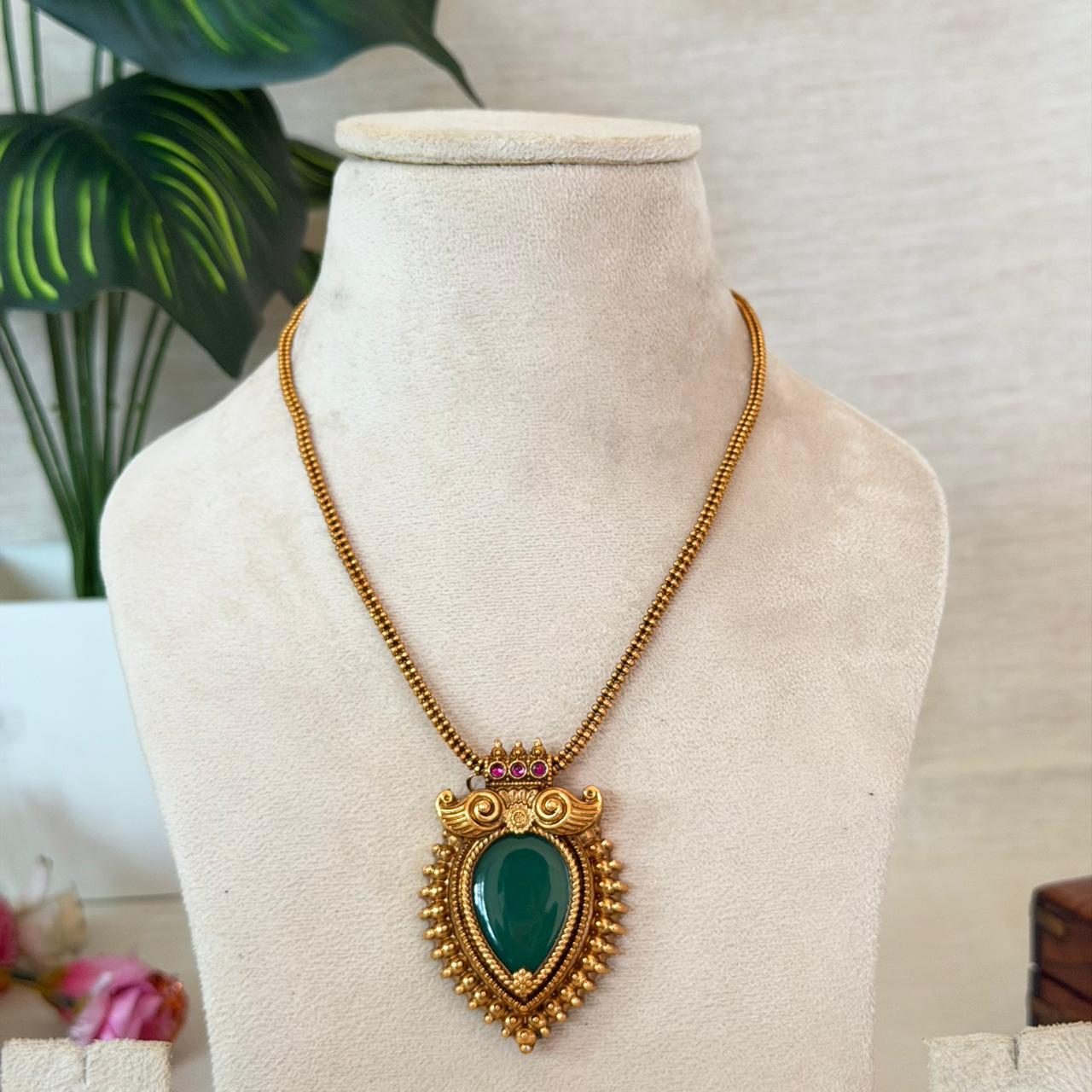 Green Stone Pendant AN142 Anvika Jewels