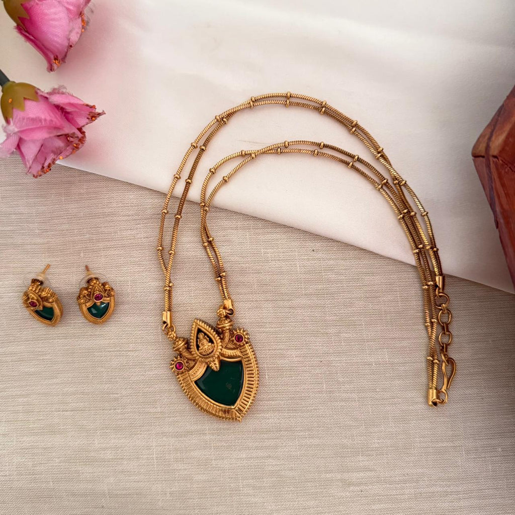 Lakshmi Green Pendant AN145 Anvika Jewels