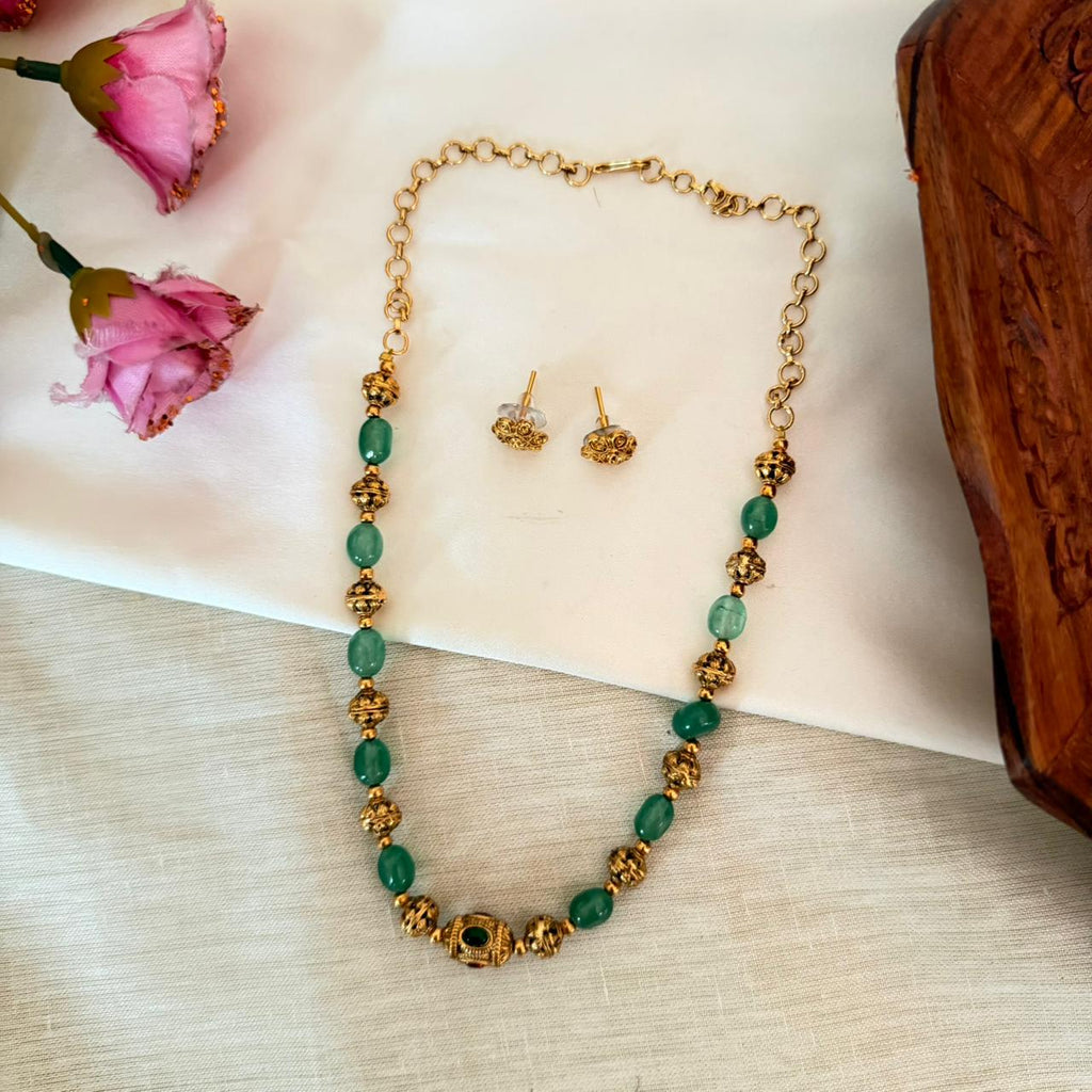 Green Bead Antique Necklace AN149 Anvika Jewels
