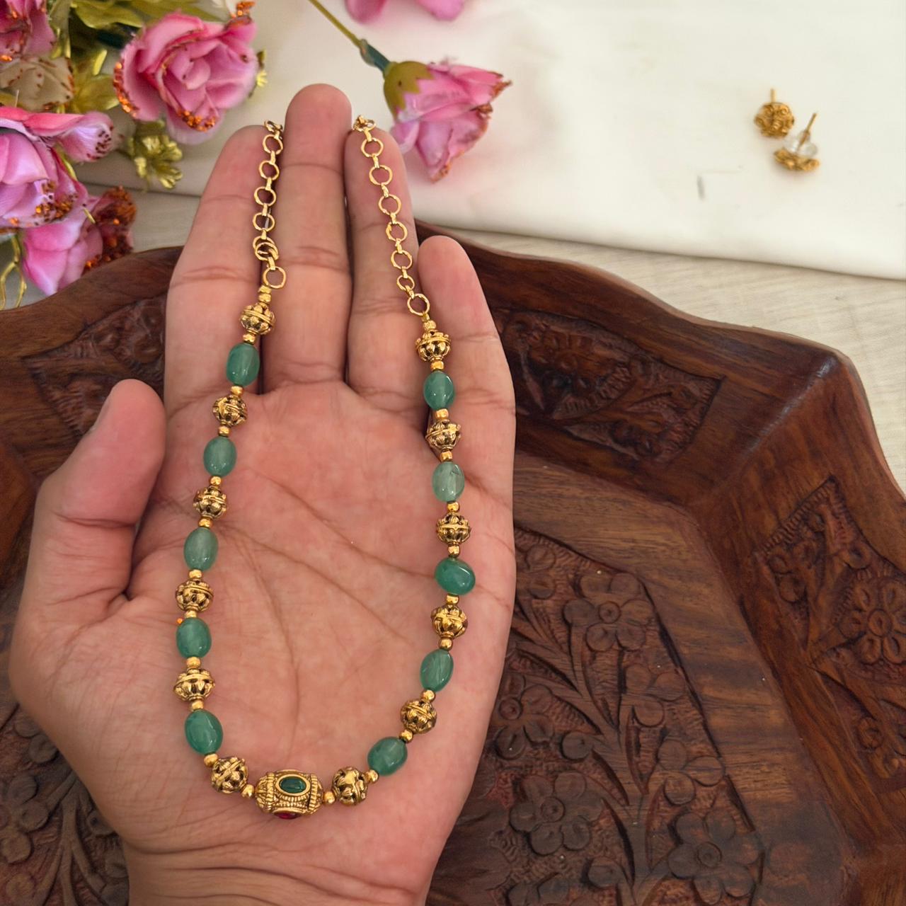 Green Bead Antique Necklace AN149 Anvika Jewels