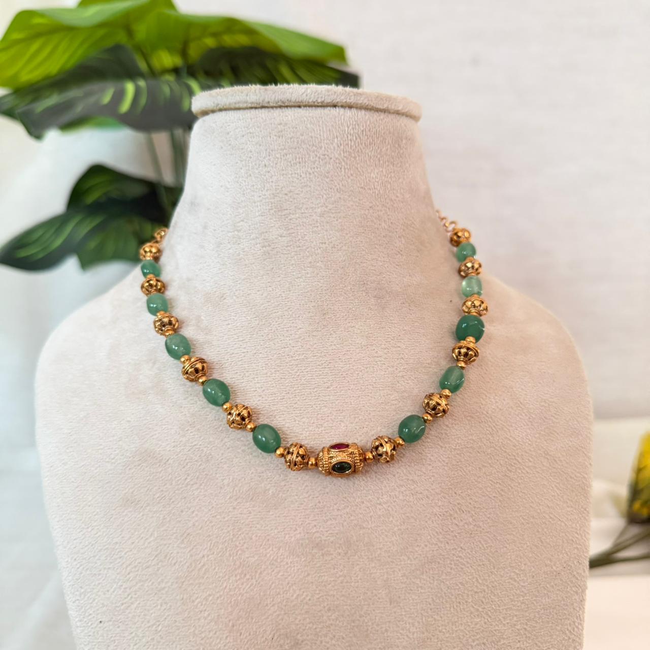 Green Bead Antique Necklace AN149 Anvika Jewels