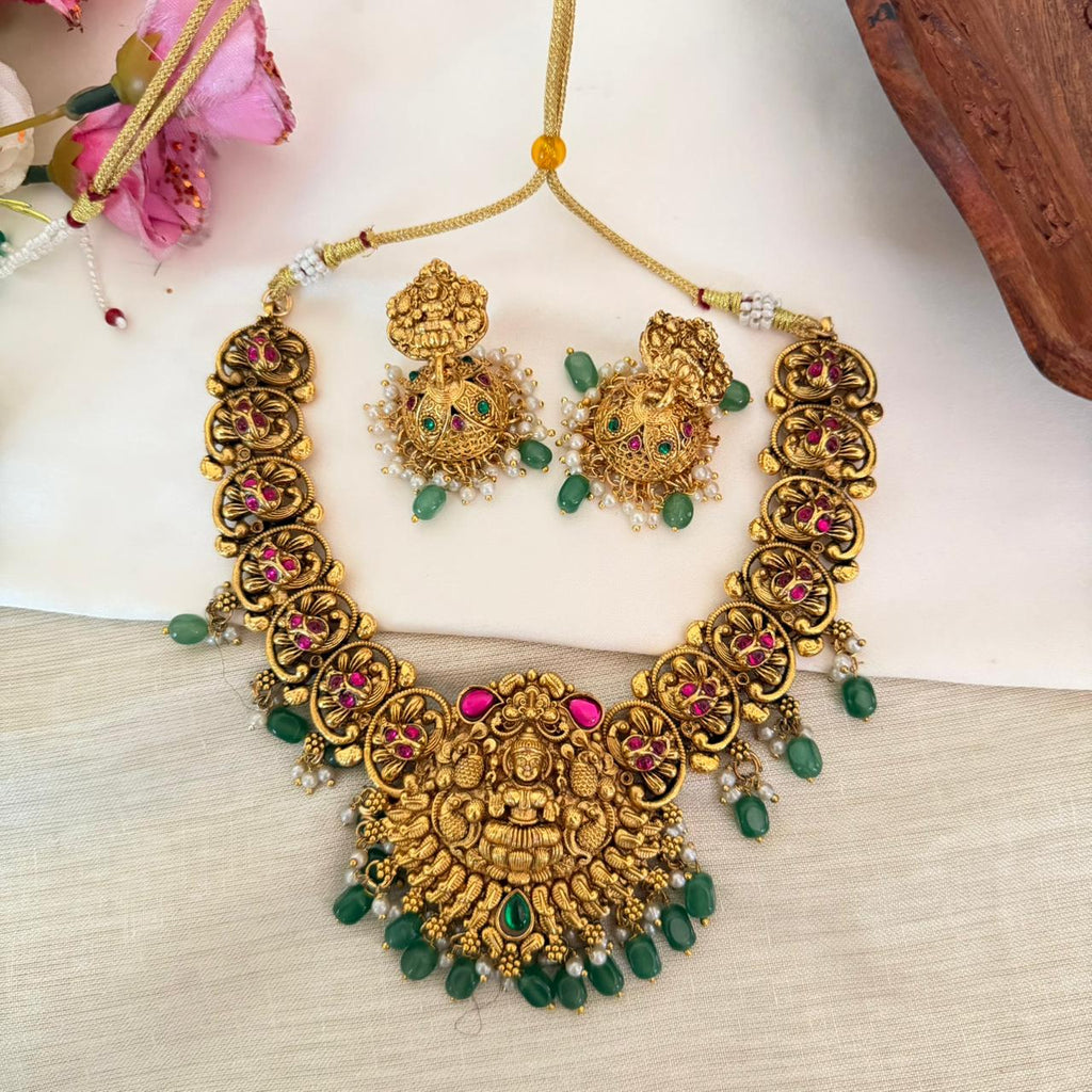 Premium Lakshmi Green Bead Necklace AN150 Anvika Jewels