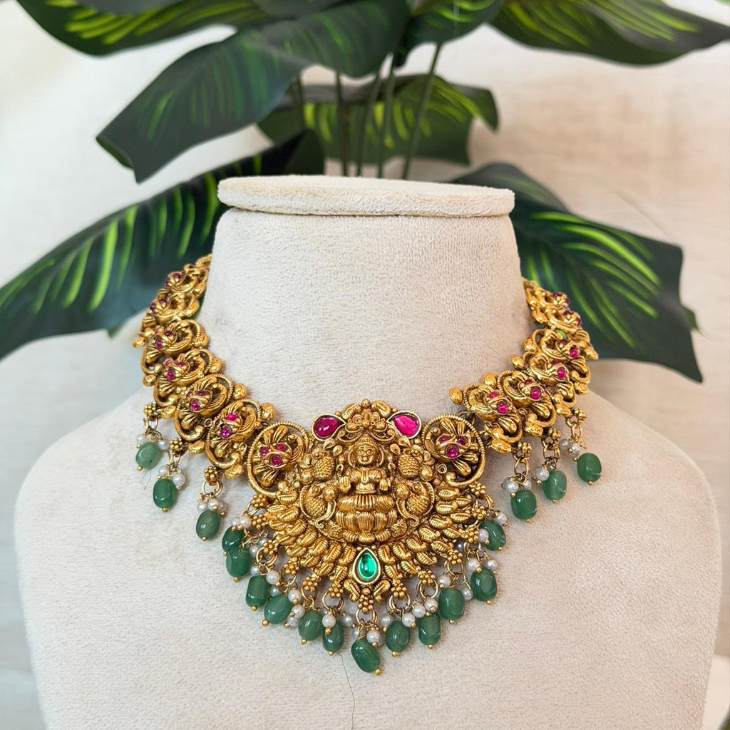 Premium Lakshmi Green Bead Necklace AN150 Anvika Jewels