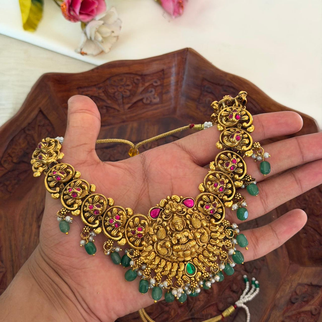 Premium Lakshmi Green Bead Necklace AN150 Anvika Jewels