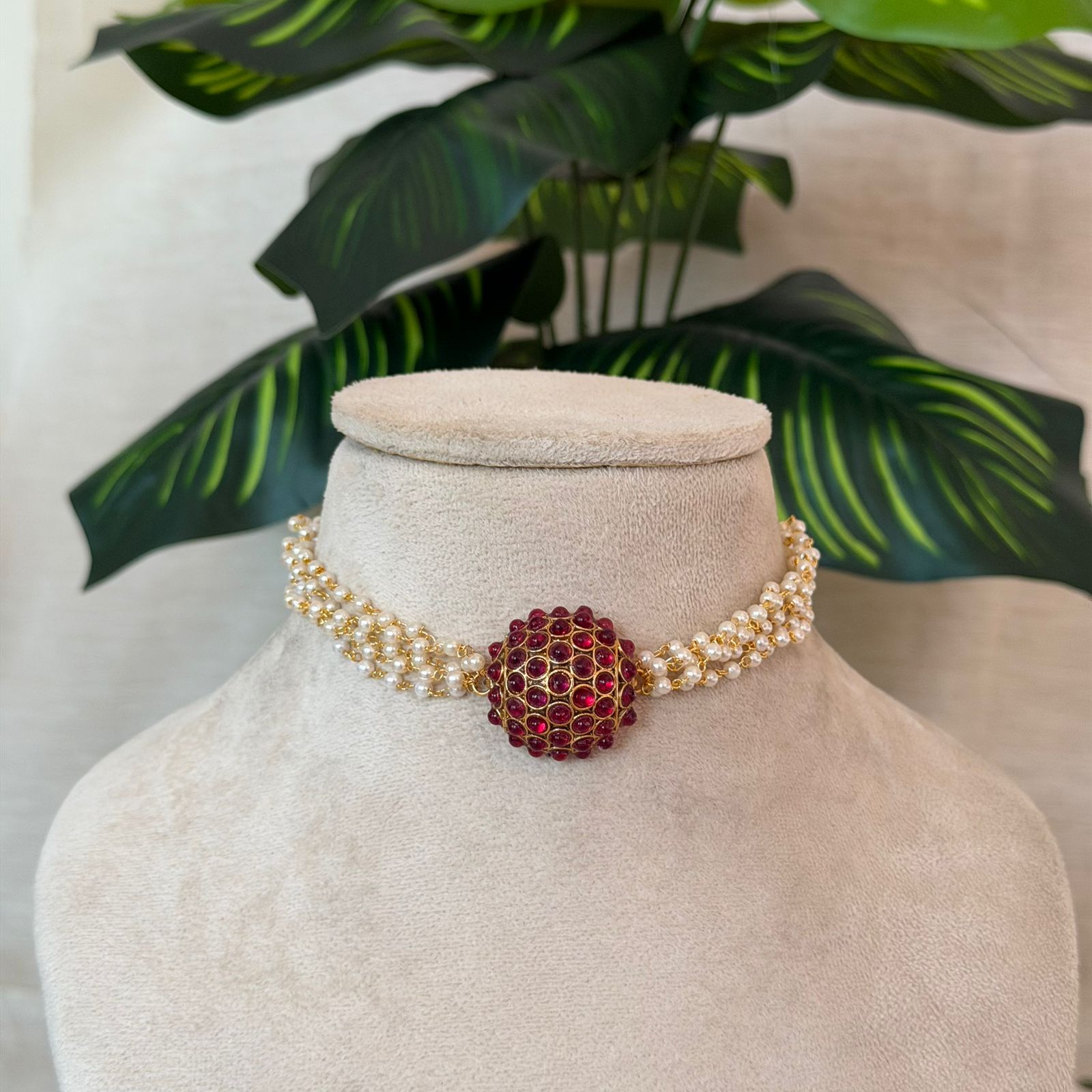 Ruby Pearl Choker Set AN152 Anvika Jewels