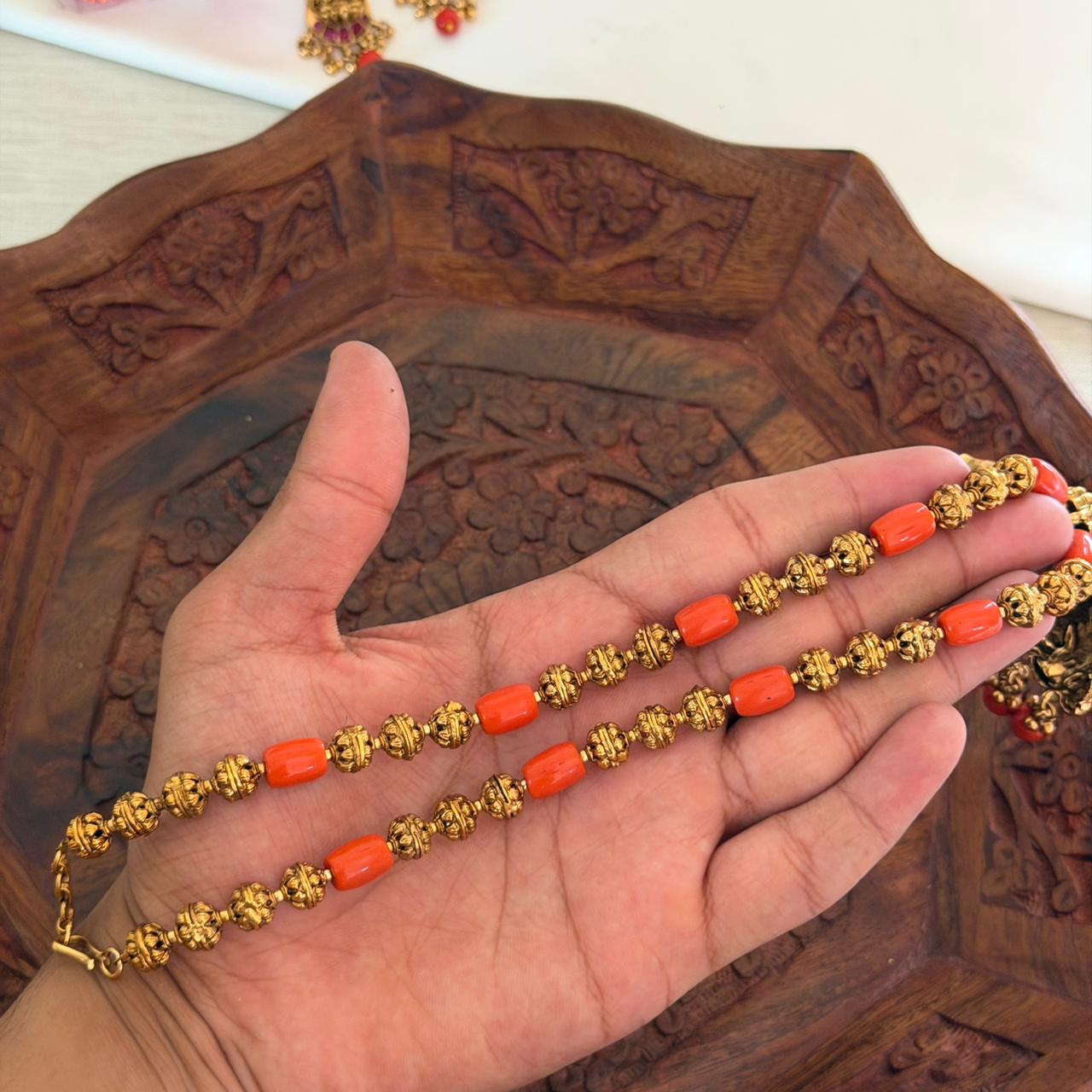 Orange Beads Lakshmi Pendant Anvika Jewels
