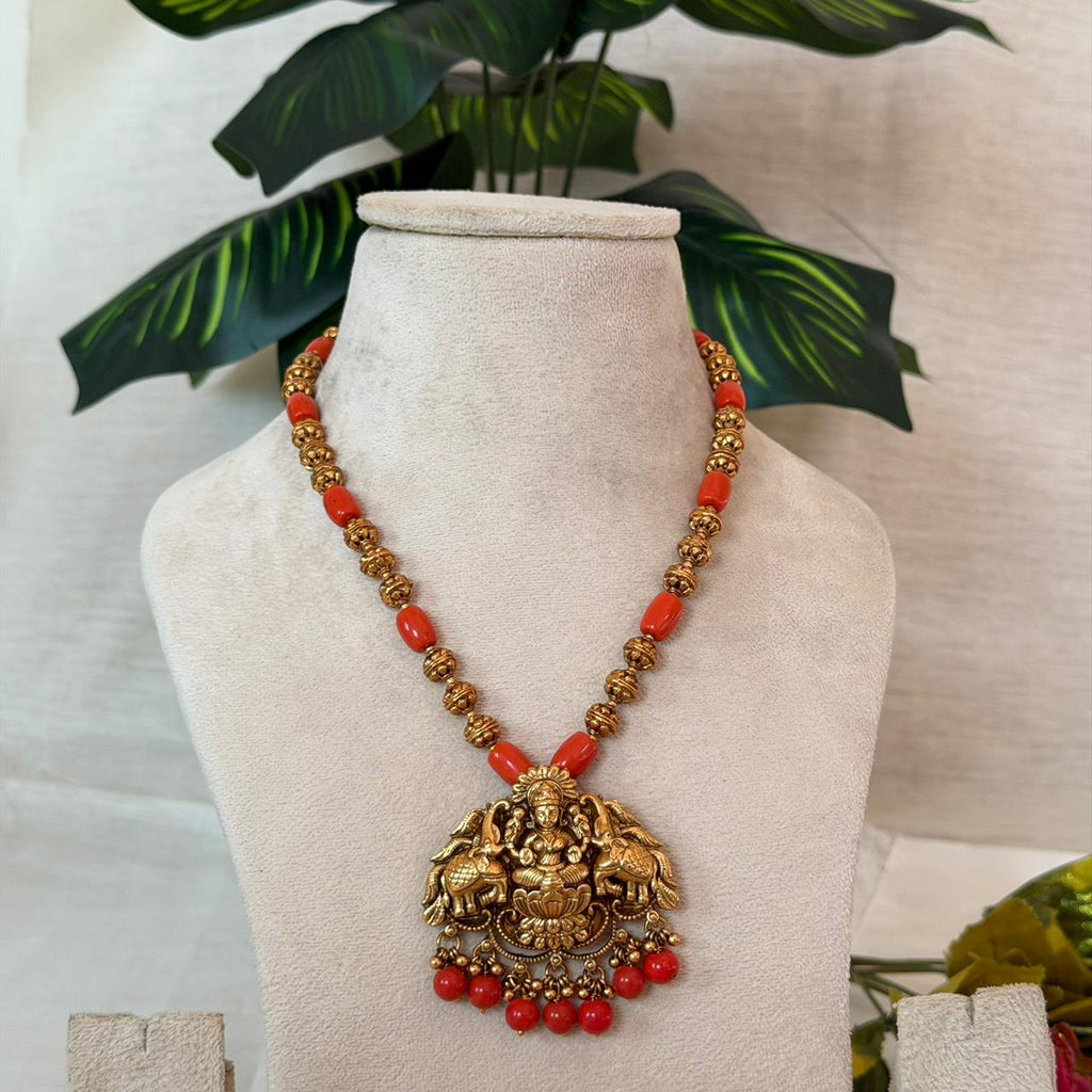 Orange Beads Lakshmi Pendant Anvika Jewels