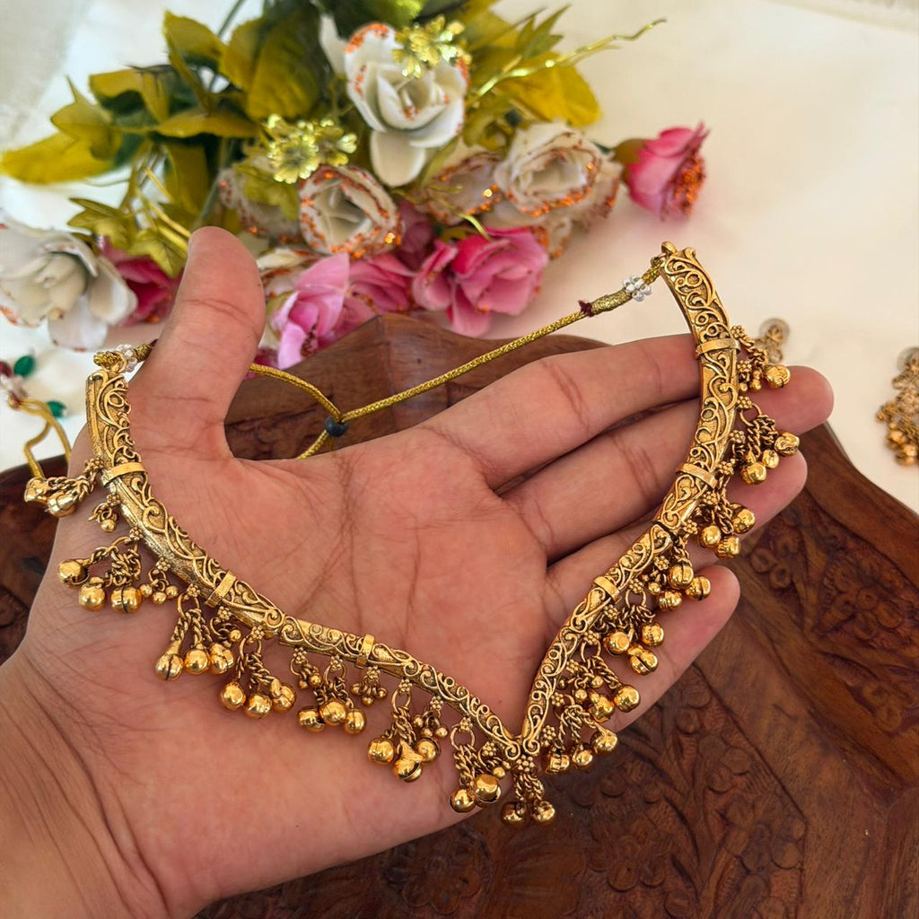 Gold Antique Choker Set AN155 Anvika Jewels