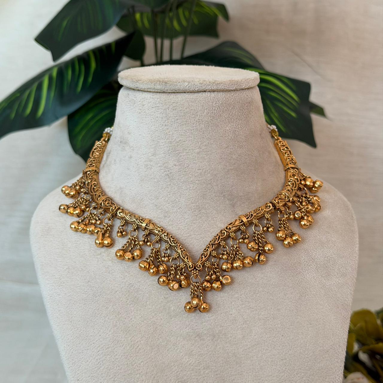Gold Antique Choker Set AN155 Anvika Jewels