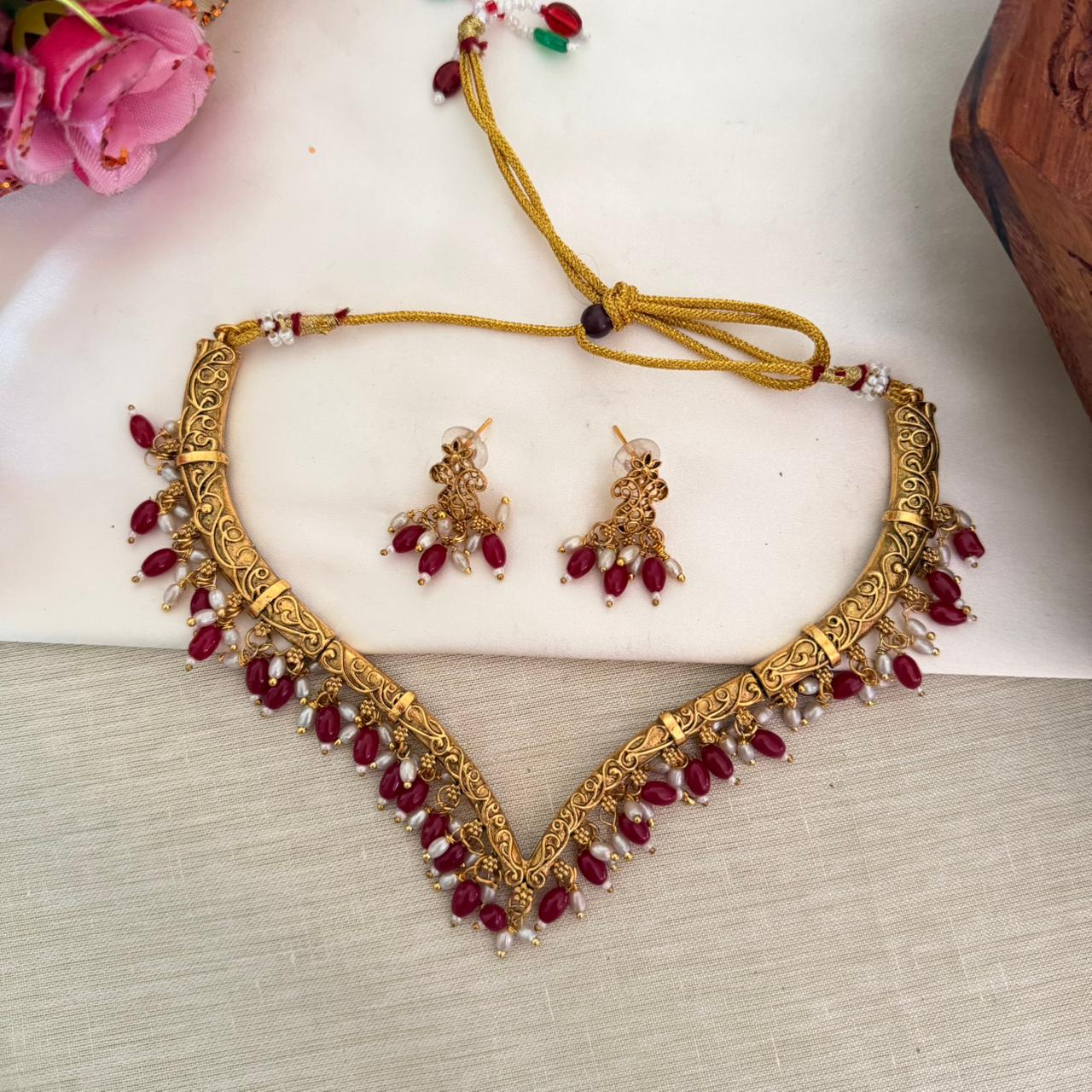 Ruby Pearl Antique Choker AN156 Anvika Jewels