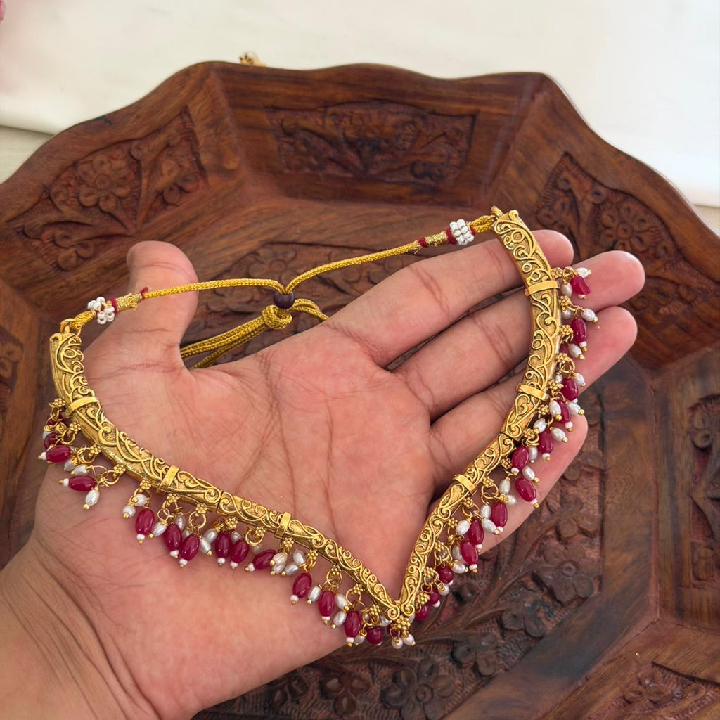 Ruby Pearl Antique Choker AN156 Anvika Jewels