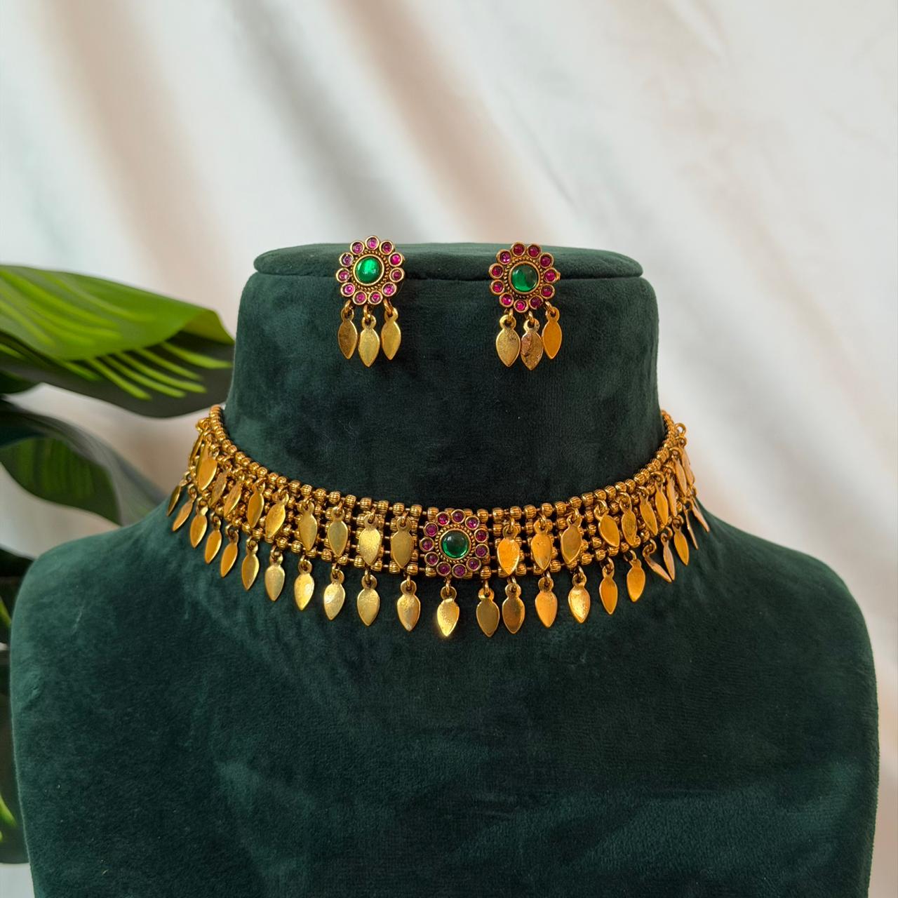Antique Stone Choker Necklace AN164 Anvika Jewels