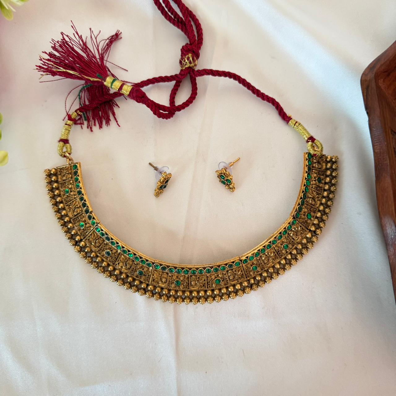 Antique Choker Necklace Set AN165 Anvika Jewels