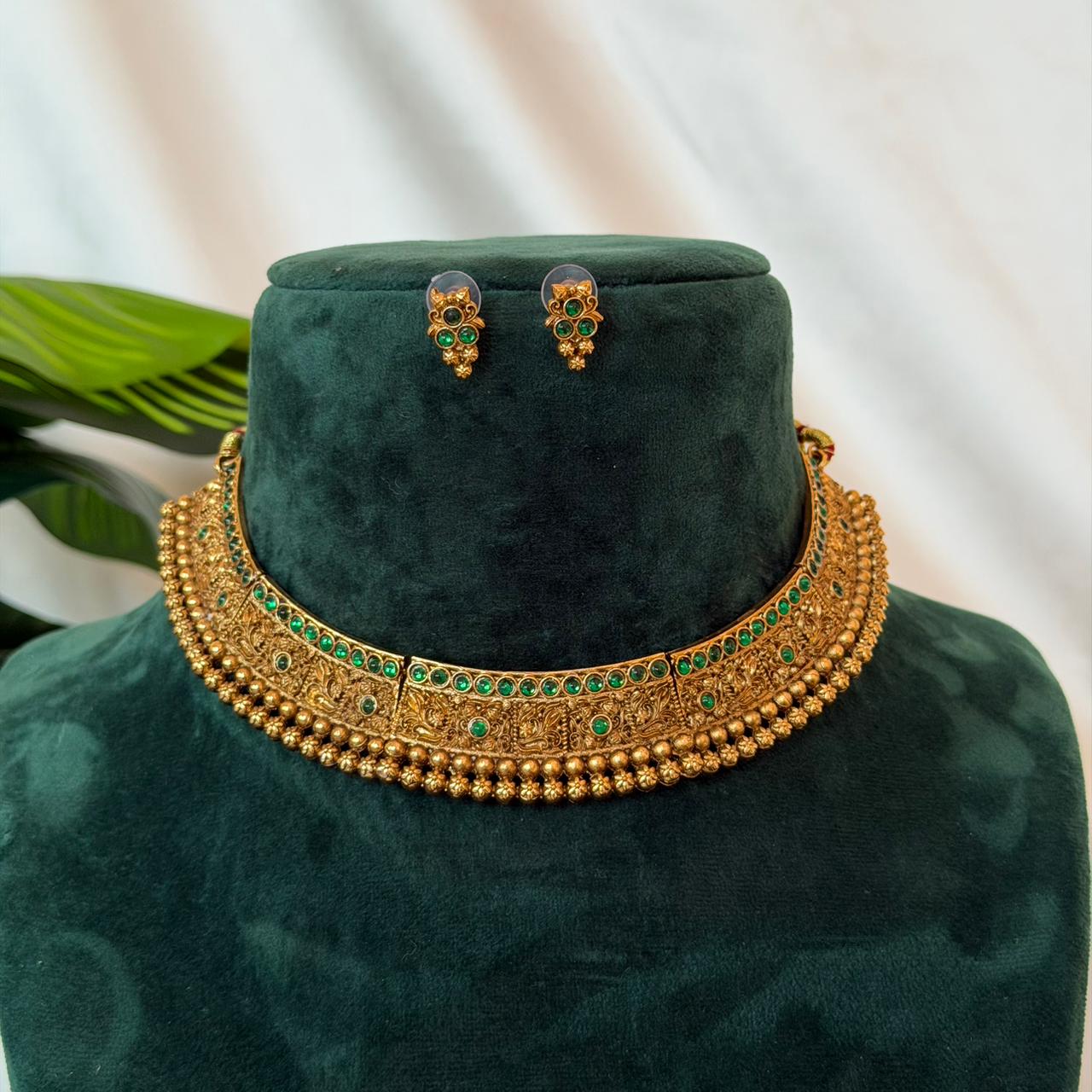 Antique Choker Necklace Set AN165 Anvika Jewels