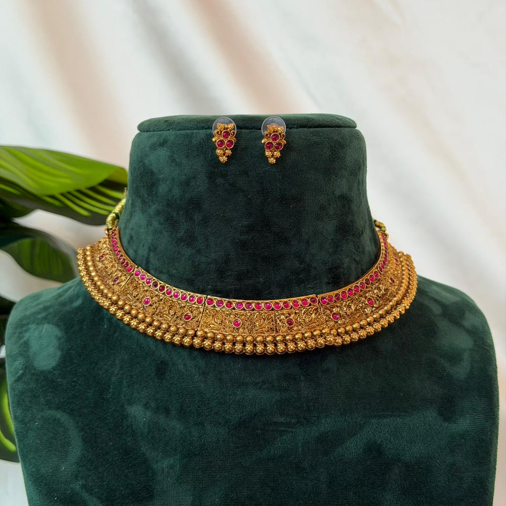 Antique Choker Necklace Set AN165 Anvika Jewels